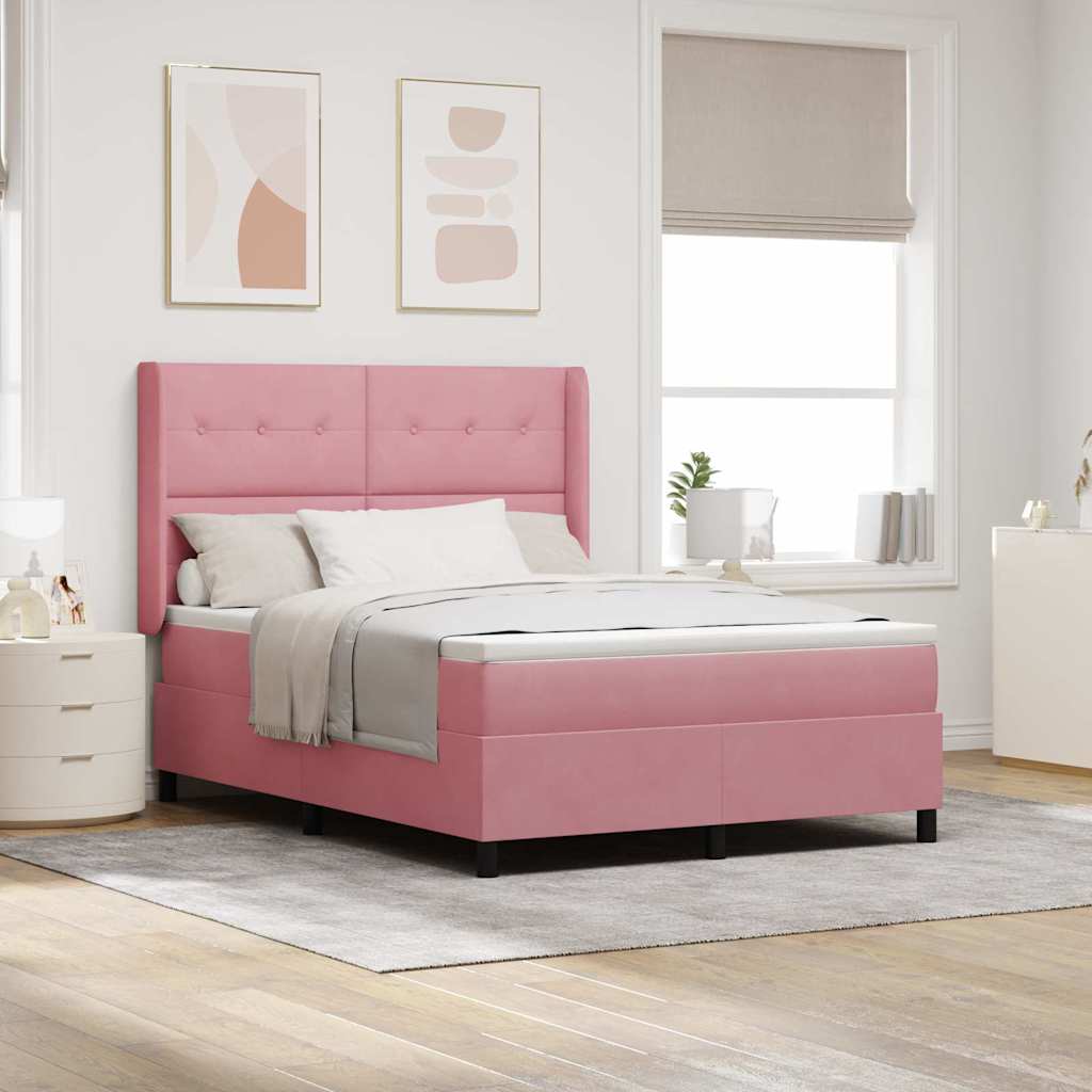 Boxspringbed met LED-stripverlichting Roze 140 x 190 cm Fluweel is nu te koop bij PeponiXL, paradijselijk wonen!