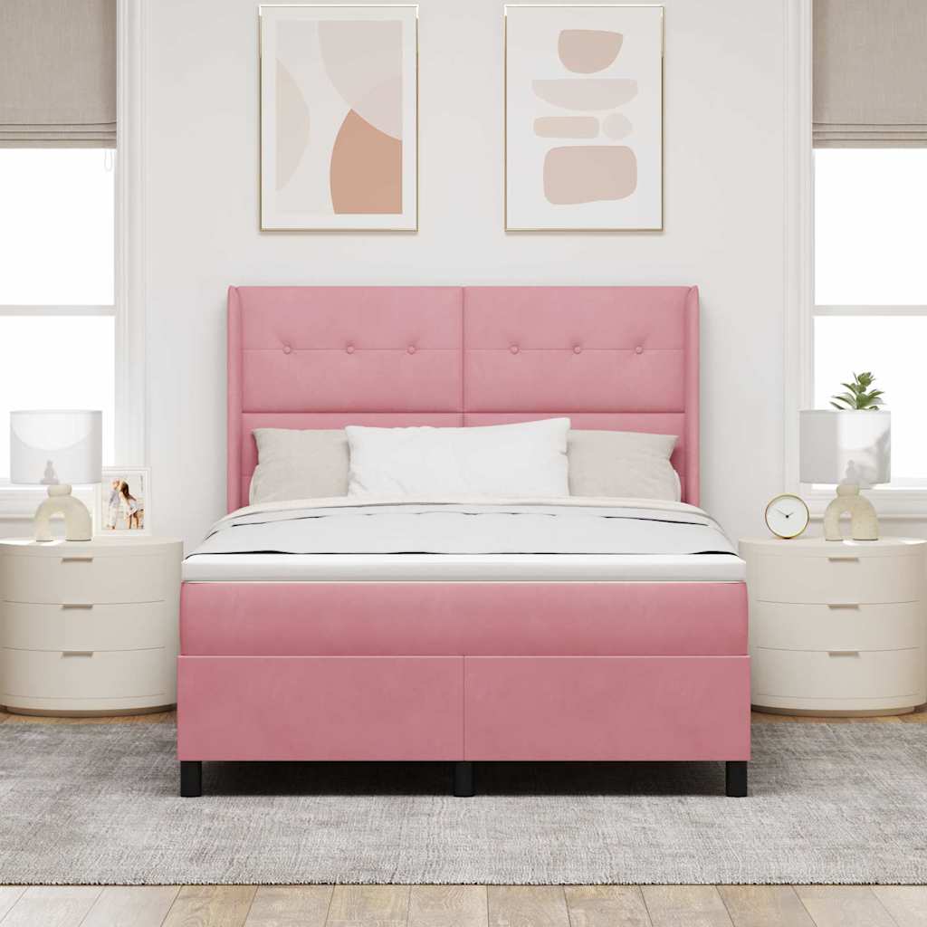 Boxspringbed met LED-stripverlichting Roze 140 x 190 cm Fluweel is nu te koop bij PeponiXL, paradijselijk wonen!