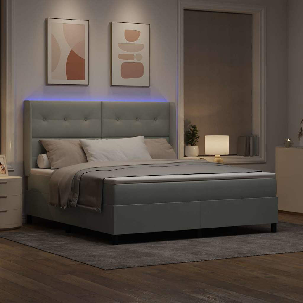 Boxspringbed met matras met LED Lichtgrijs 180 x 200 cm Fluweel is nu te koop bij PeponiXL, paradijselijk wonen!