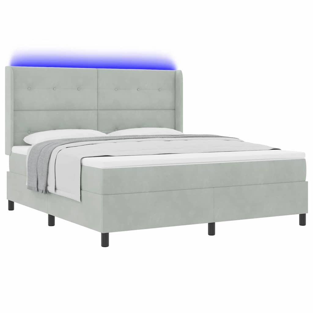Boxspringbed met matras met LED Lichtgrijs 180 x 200 cm Fluweel is nu te koop bij PeponiXL, paradijselijk wonen!