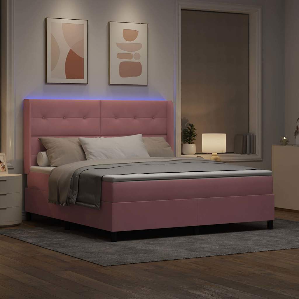 Boxspringbed met matras met LED Roze 180 x 200 cm Fluweel is nu te koop bij PeponiXL, paradijselijk wonen!
