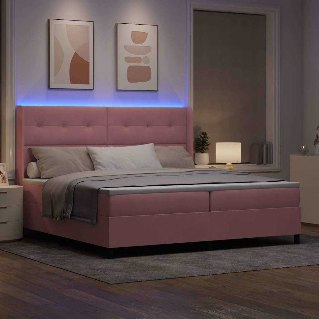 Boxspringbed met matras met LED Roze 200 x 200 cm Fluweel is nu te koop bij PeponiXL, paradijselijk wonen!