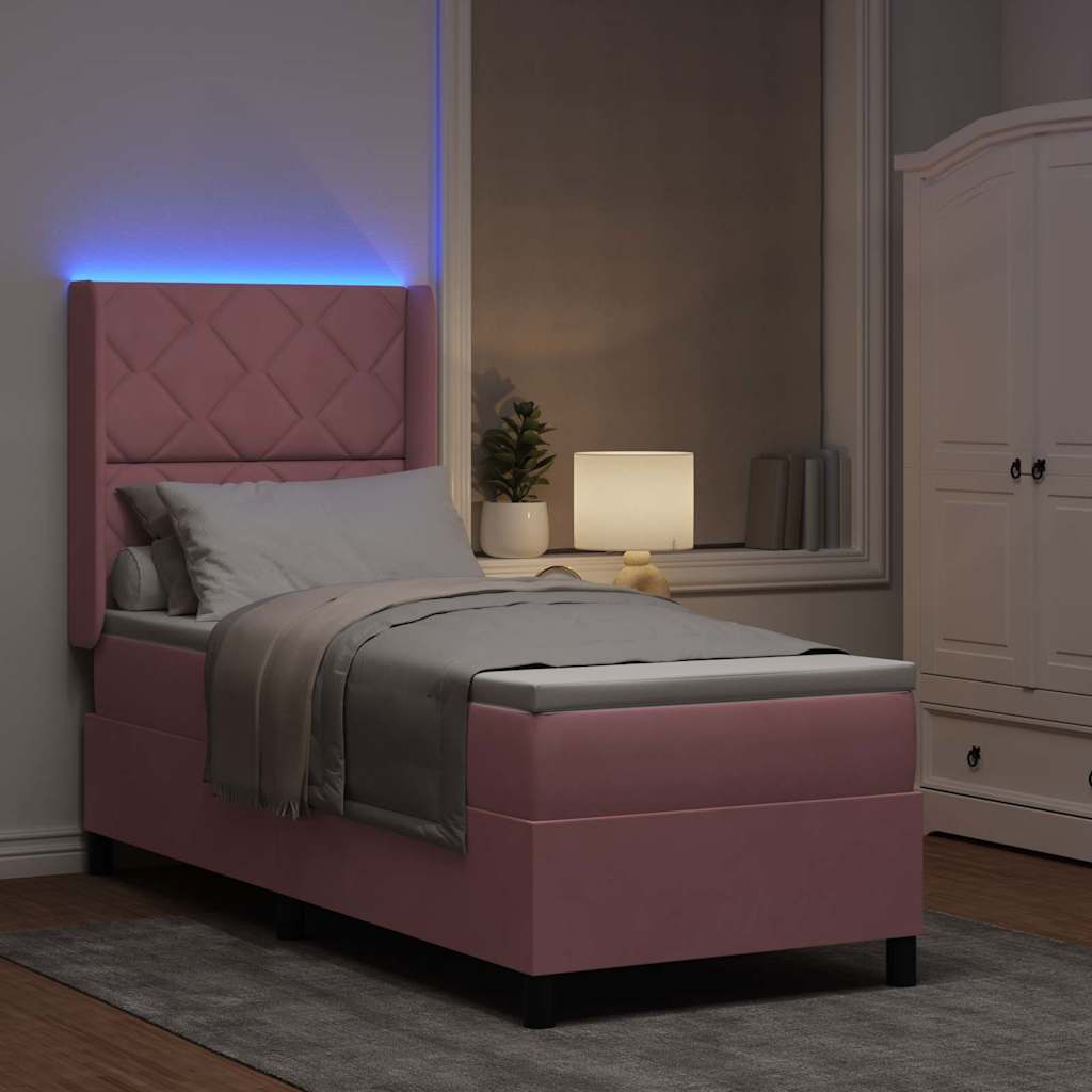 Boxspringbed met matras met LED Roze 80 x 200 cm Fluweel is nu te koop bij PeponiXL, paradijselijk wonen!