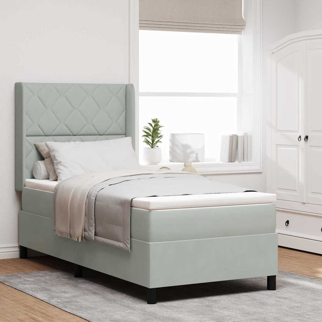 Boxspringbed met matras met LED Lichtgrijs 90 x 190 cm Fluweel is nu te koop bij PeponiXL, paradijselijk wonen!