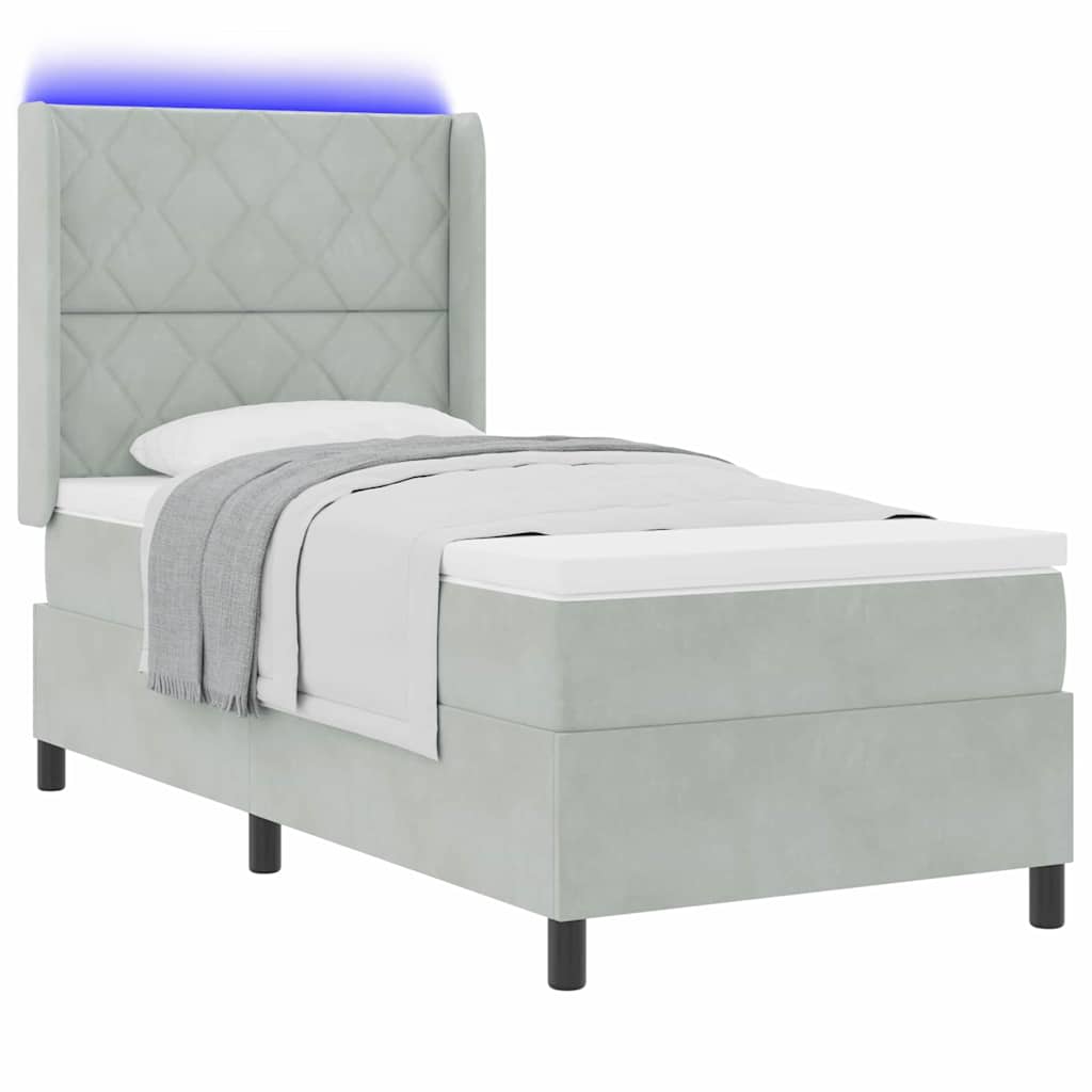Boxspringbed met matras met LED Lichtgrijs 90 x 200 cm Fluweel is nu te koop bij PeponiXL, paradijselijk wonen!