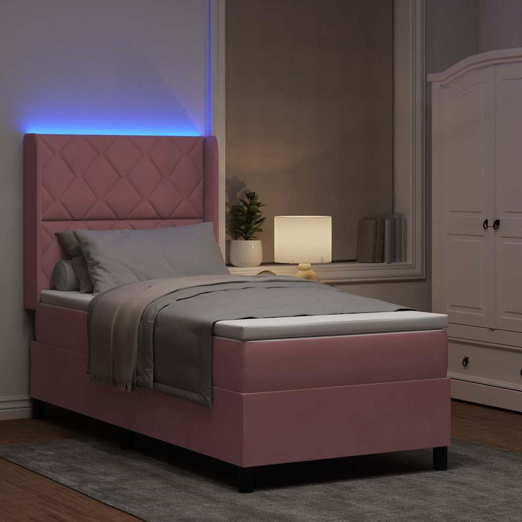 Boxspringbed met matras met LED Roze 90 x 200 cm Fluweel is nu te koop bij PeponiXL, paradijselijk wonen!