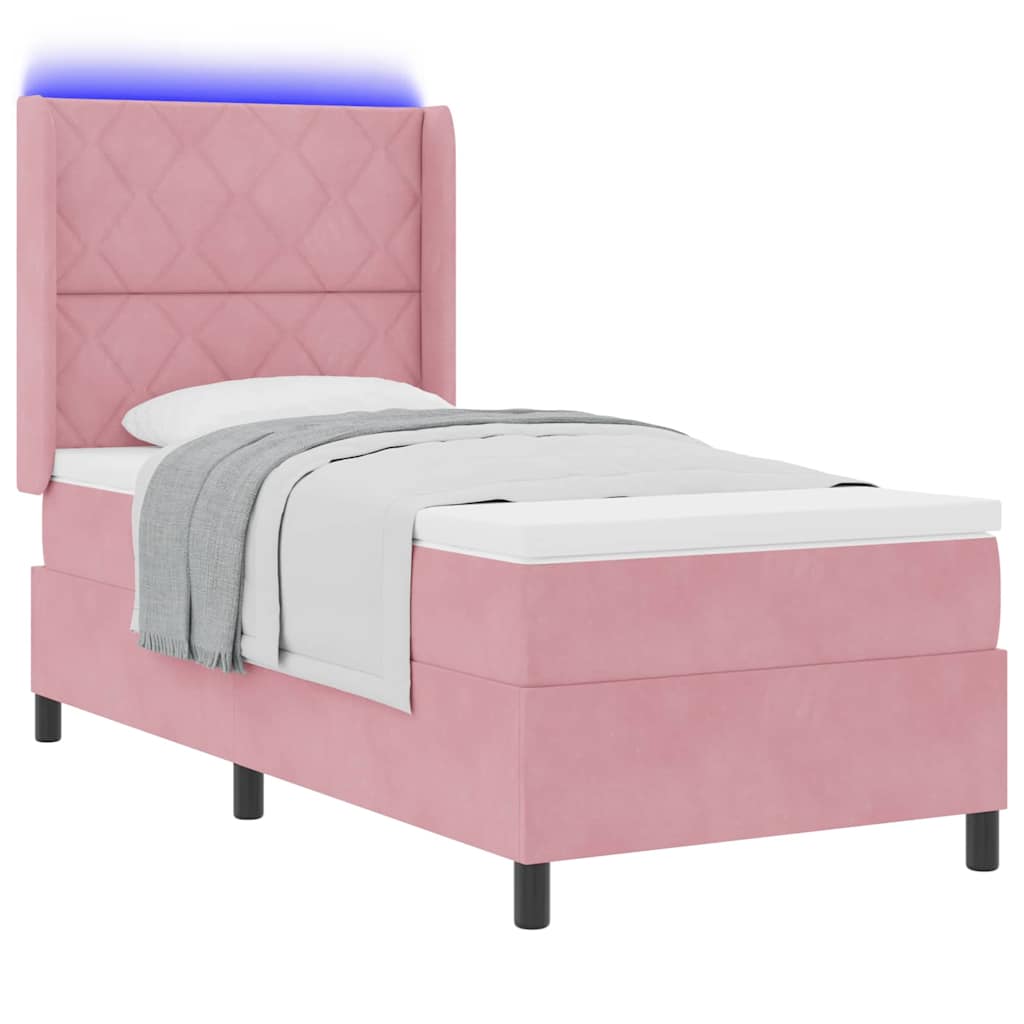 Boxspringbed met matras met LED Roze 90 x 200 cm Fluweel is nu te koop bij PeponiXL, paradijselijk wonen!