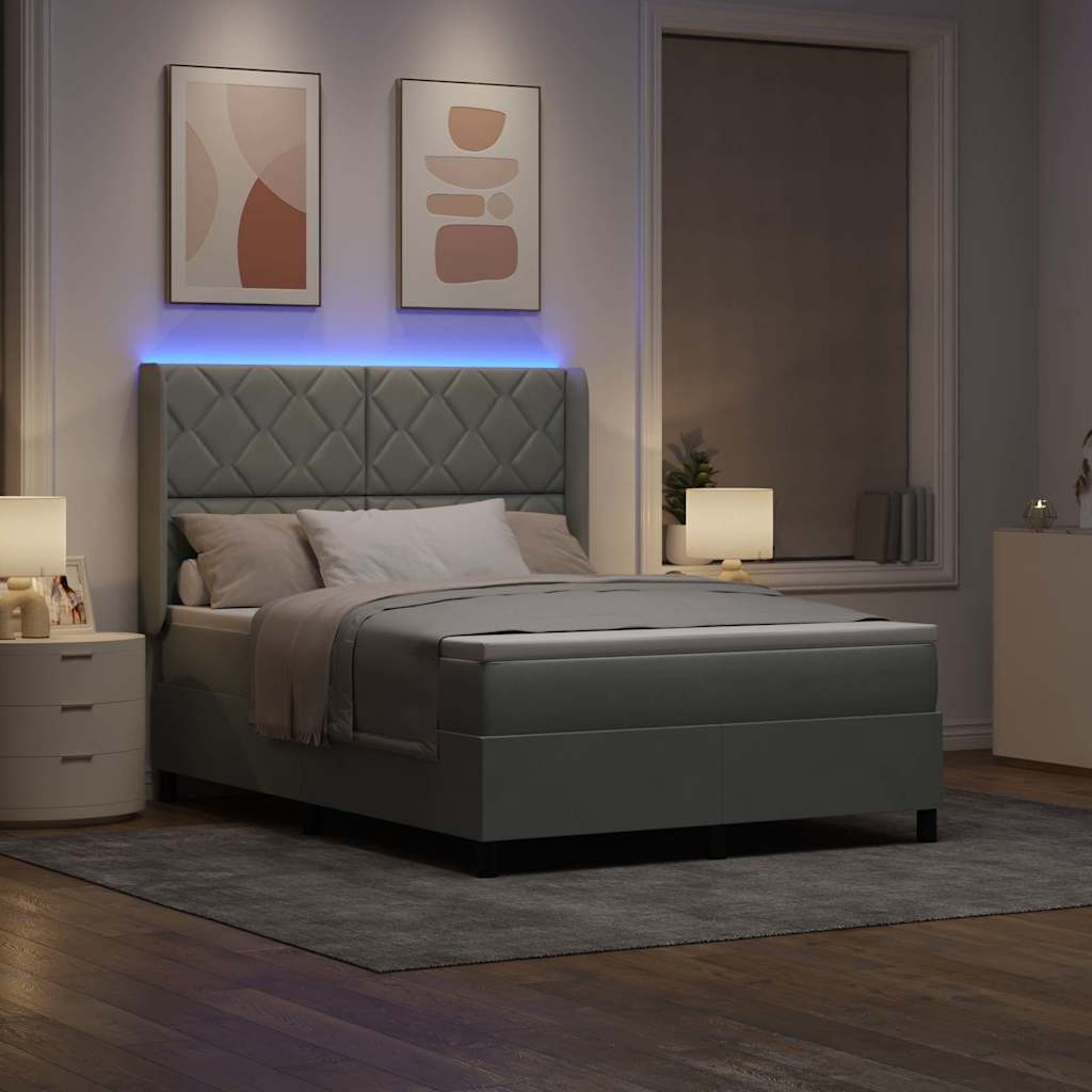 Boxspringbed met matras met LED Lichtgrijs 140 x 200 cm Fluweel is nu te koop bij PeponiXL, paradijselijk wonen!