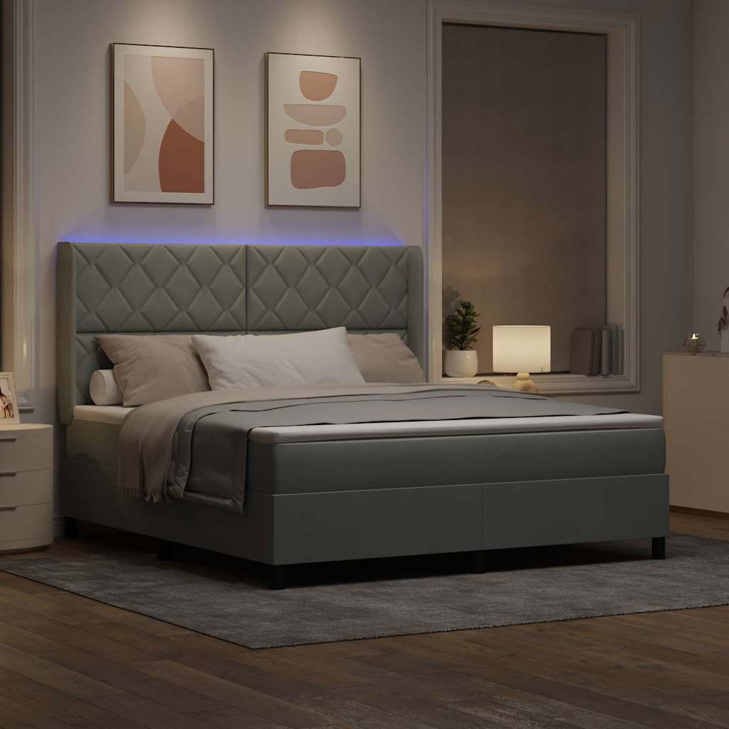 Boxspringbed met matras met LED Lichtgrijs 180 x 200 cm Fluweel is nu te koop bij PeponiXL, paradijselijk wonen!