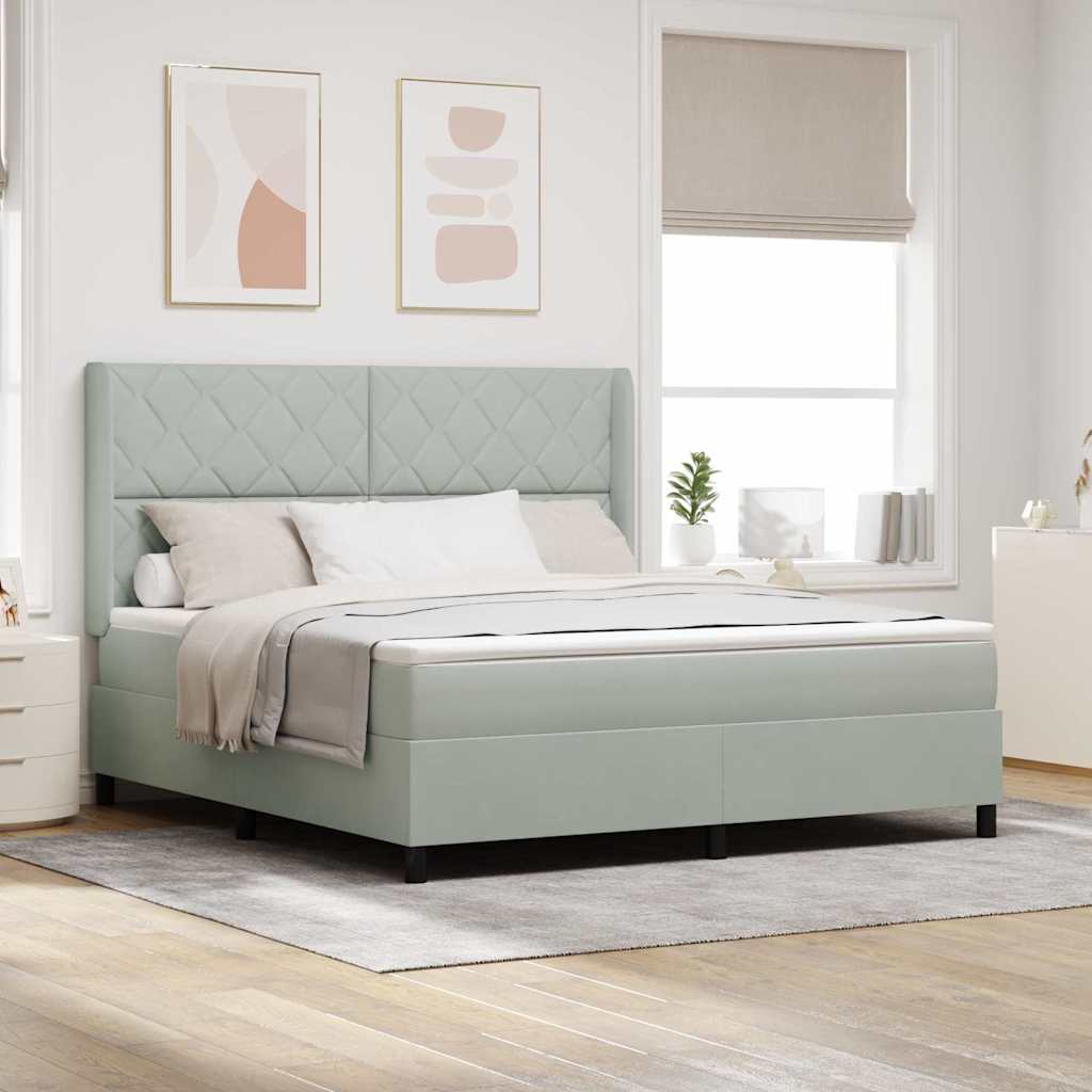 Boxspringbed met matras met LED Lichtgrijs 180 x 200 cm Fluweel is nu te koop bij PeponiXL, paradijselijk wonen!