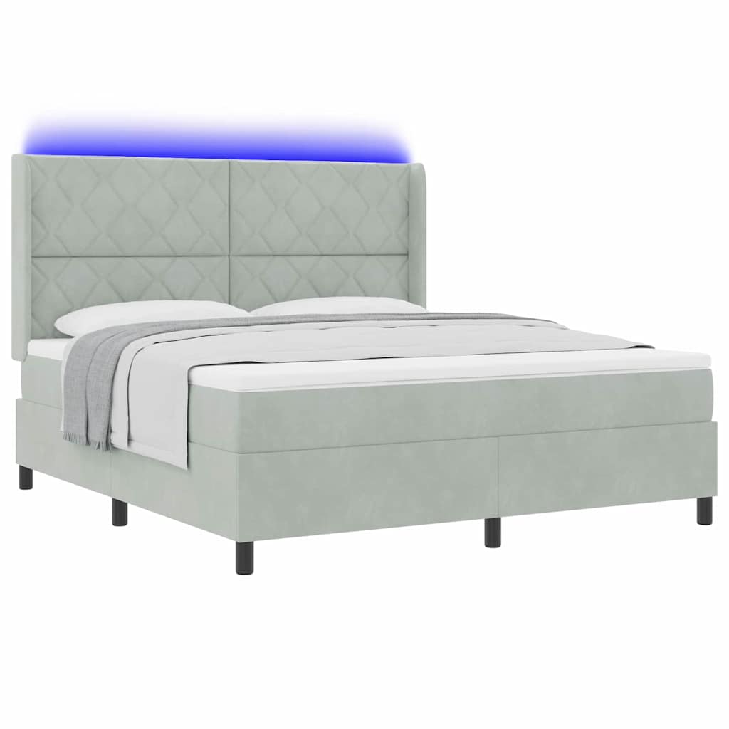 Boxspringbed met matras met LED Lichtgrijs 180 x 200 cm Fluweel is nu te koop bij PeponiXL, paradijselijk wonen!