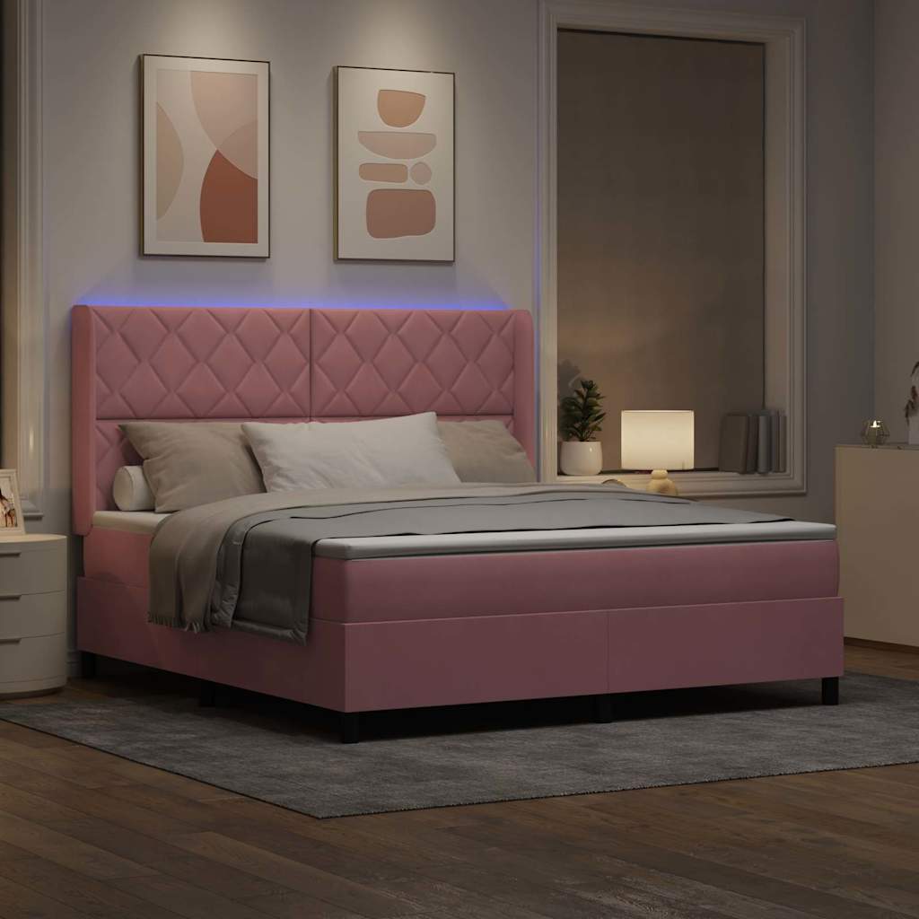 Boxspringbed met matras met LED Roze 180 x 200 cm Fluweel is nu te koop bij PeponiXL, paradijselijk wonen!