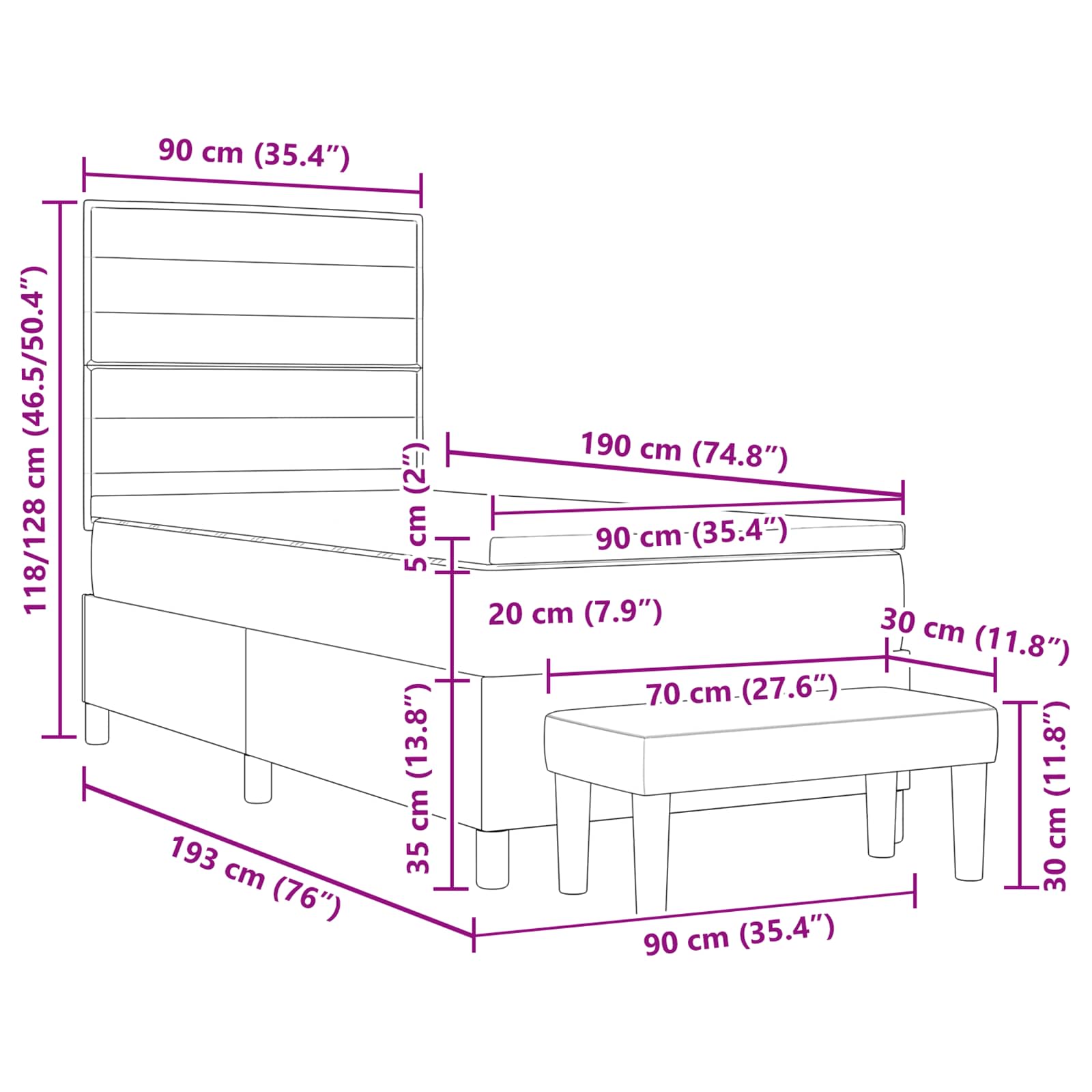 Boxspringbed met hoofdeinde Crème 90 x 190 cm Stof is nu te koop bij PeponiXL, paradijselijk wonen!