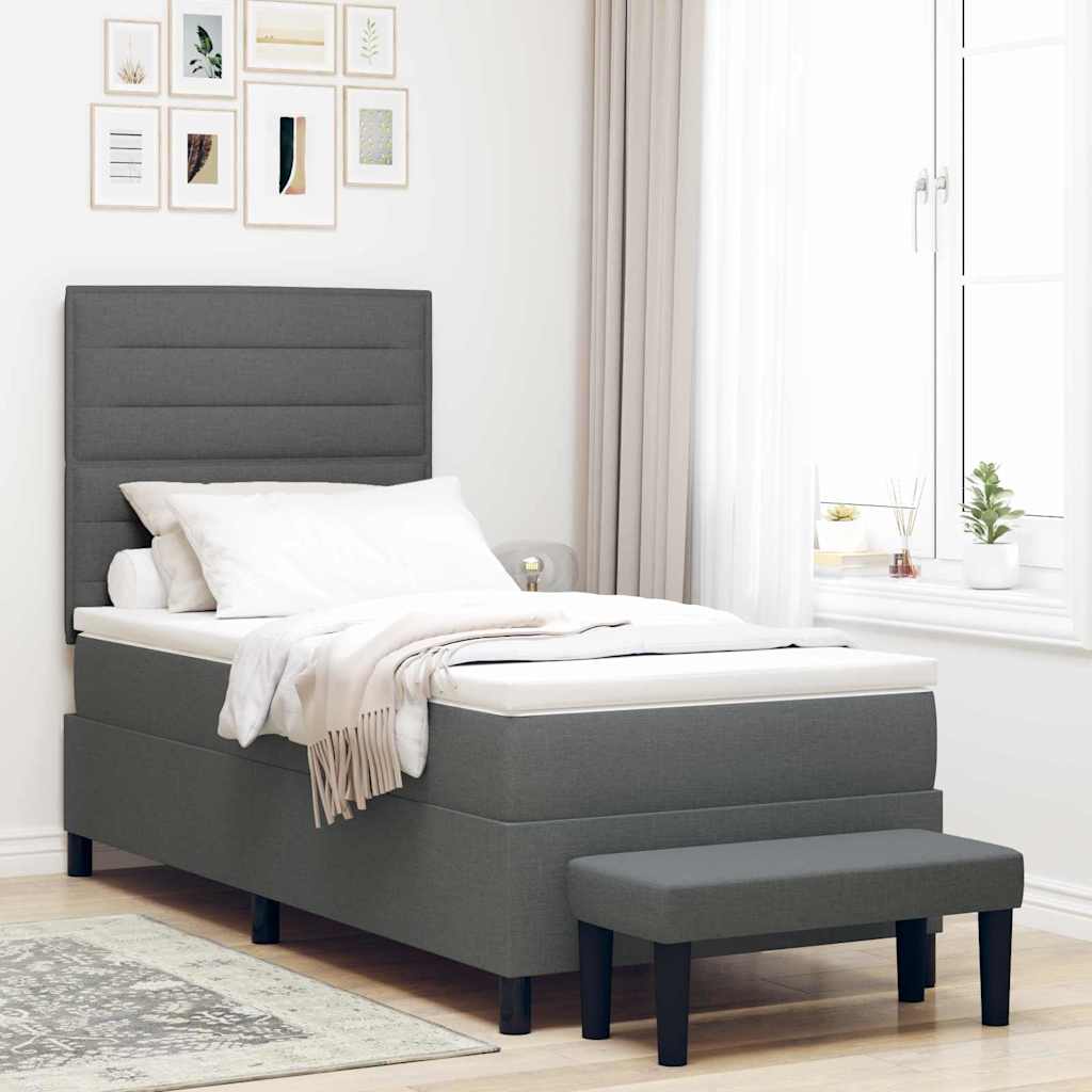 Boxspringbed met kussen Donkergrijs 90 x 200 cm Stof is nu te koop bij PeponiXL, paradijselijk wonen!