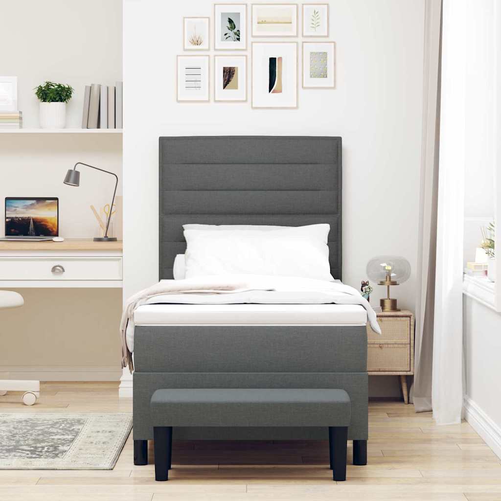 Boxspringbed met kussen Donkergrijs 90 x 200 cm Stof is nu te koop bij PeponiXL, paradijselijk wonen!