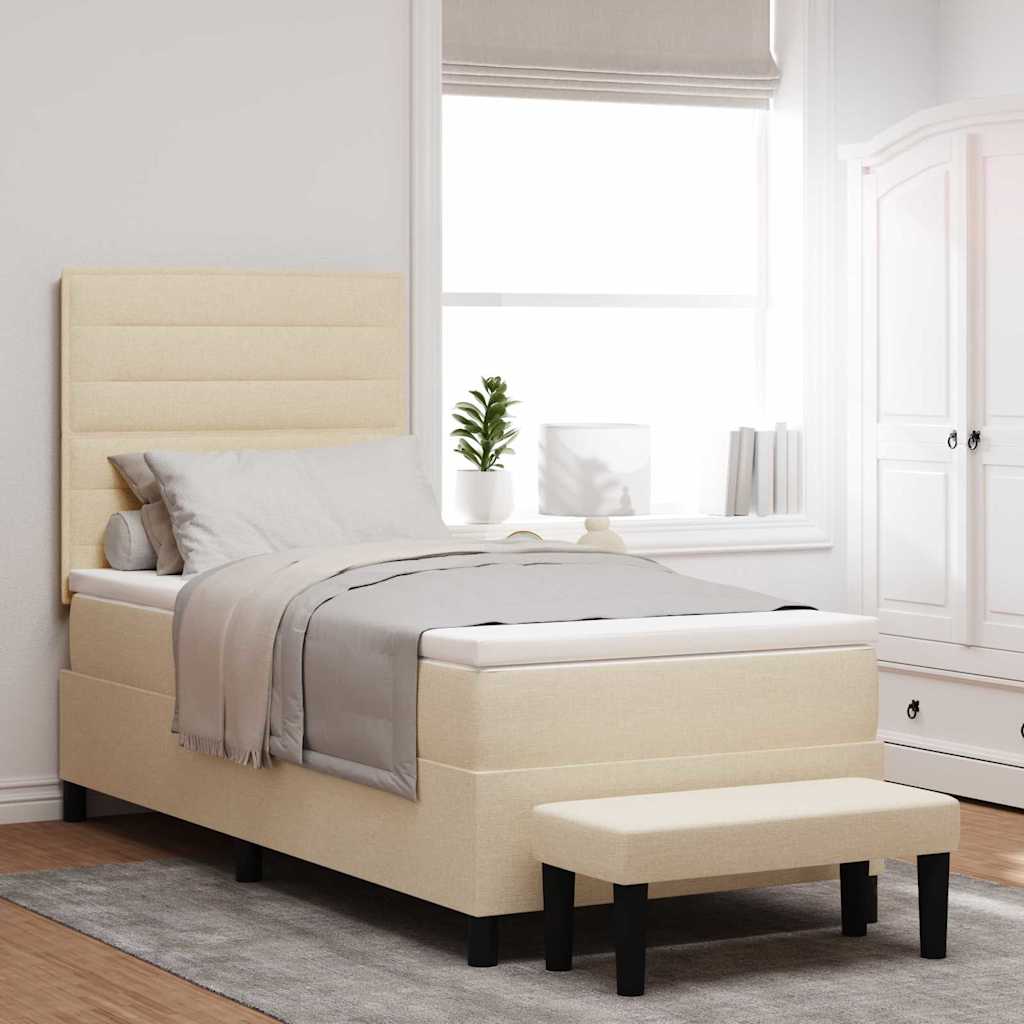 Boxspringbed met kussen met hoofdeinde Crème 100 x 200 cm Stof is nu te koop bij PeponiXL, paradijselijk wonen!