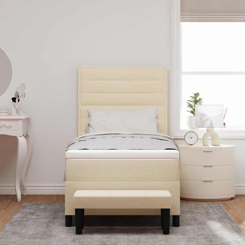 Boxspringbed met kussen met hoofdeinde Crème 100 x 200 cm Stof is nu te koop bij PeponiXL, paradijselijk wonen!
