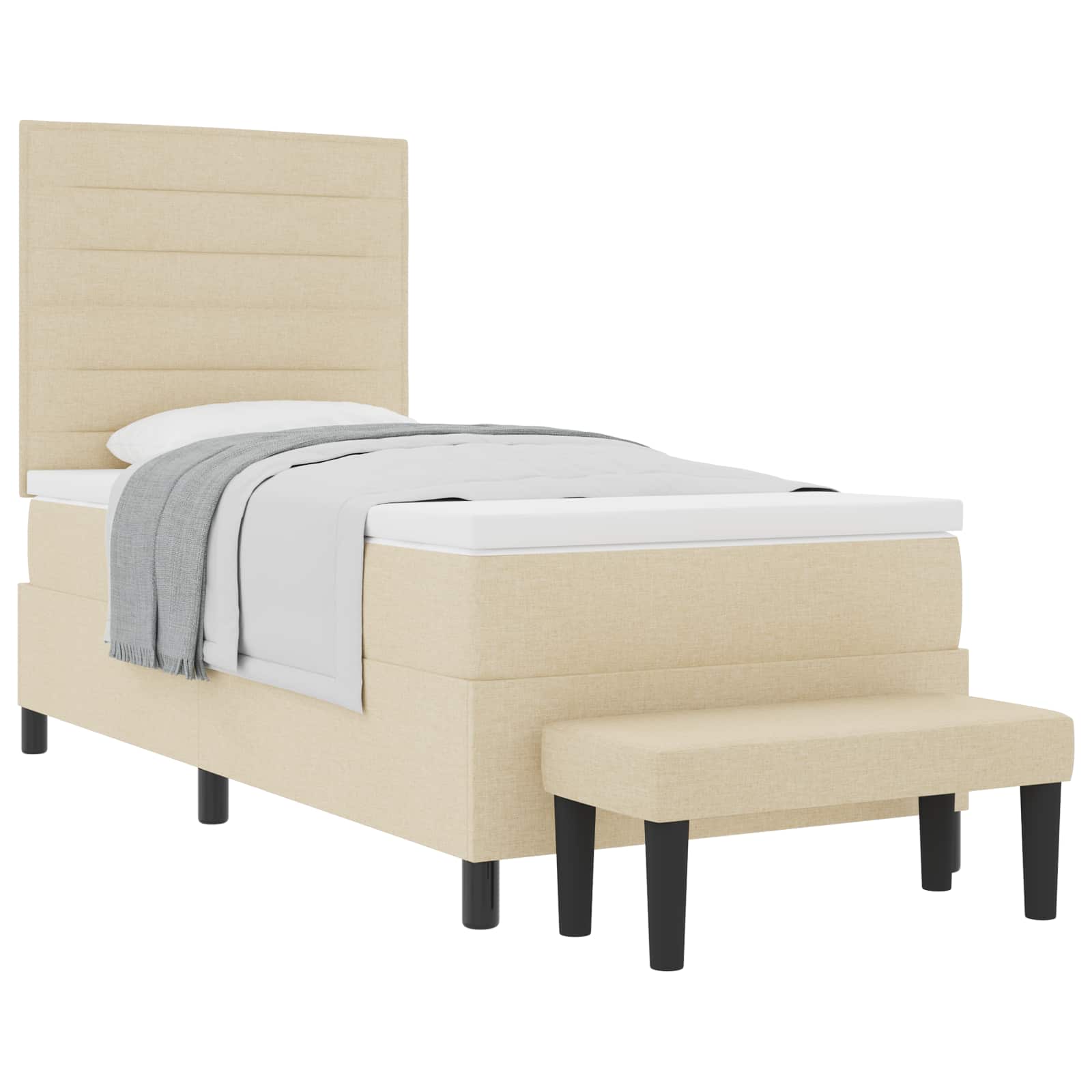 Boxspringbed met kussen met hoofdeinde Crème 100 x 200 cm Stof is nu te koop bij PeponiXL, paradijselijk wonen!