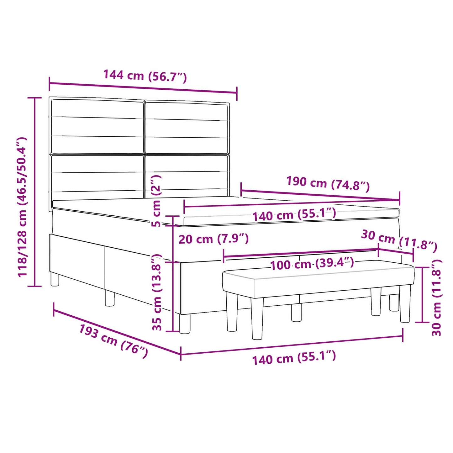 Boxspringbed met hoofdeinde Lichtgrijs 140 x 190 cm Stof is nu te koop bij PeponiXL, paradijselijk wonen!