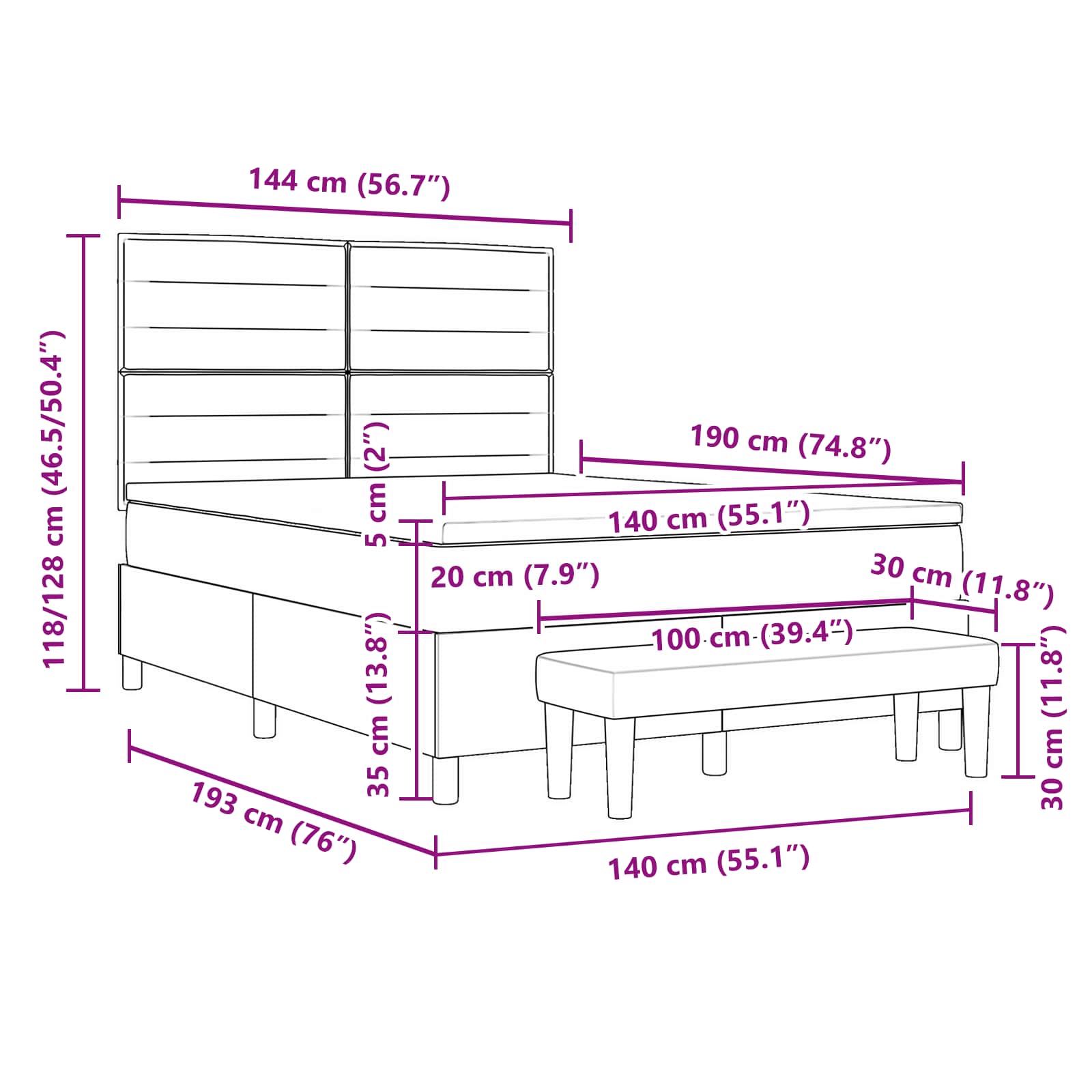 Boxspringbed met hoofdeinde Lichtgrijs 140 x 190 cm Stof is nu te koop bij PeponiXL, paradijselijk wonen!