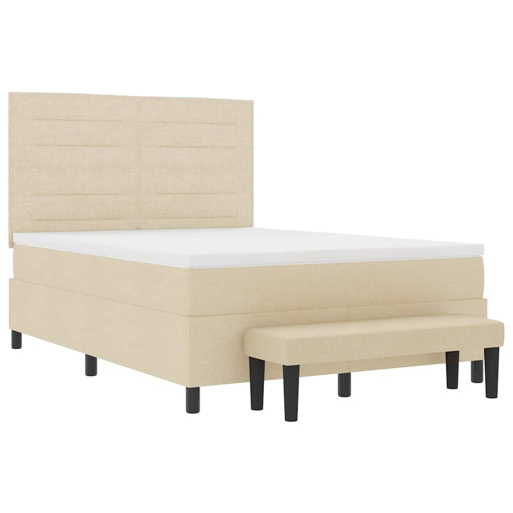 Boxspringbed met hoofdeinde Crème 140 x 190 cm Stof is nu te koop bij PeponiXL, paradijselijk wonen!