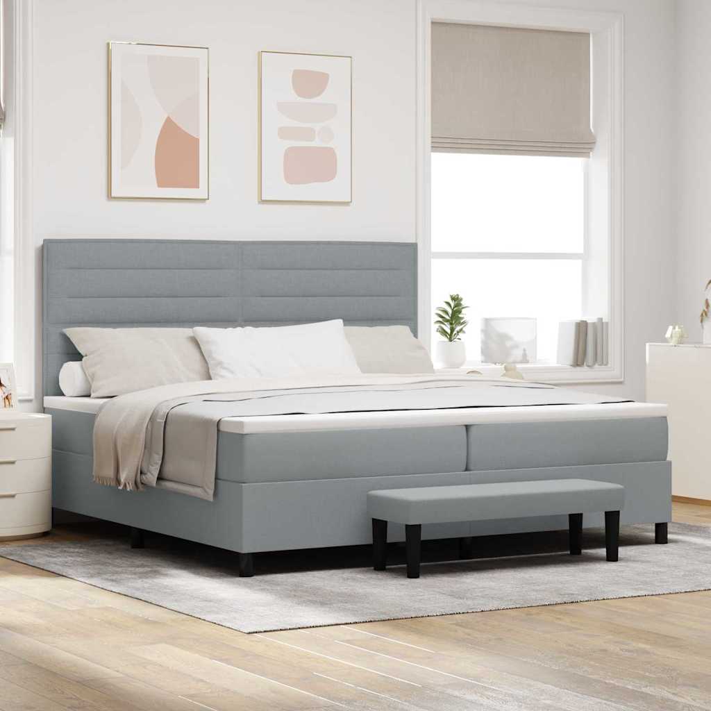 Boxspringbed met hoofdeinde Lichtgrijs 200 x 200 cm Stof is nu te koop bij PeponiXL, paradijselijk wonen!