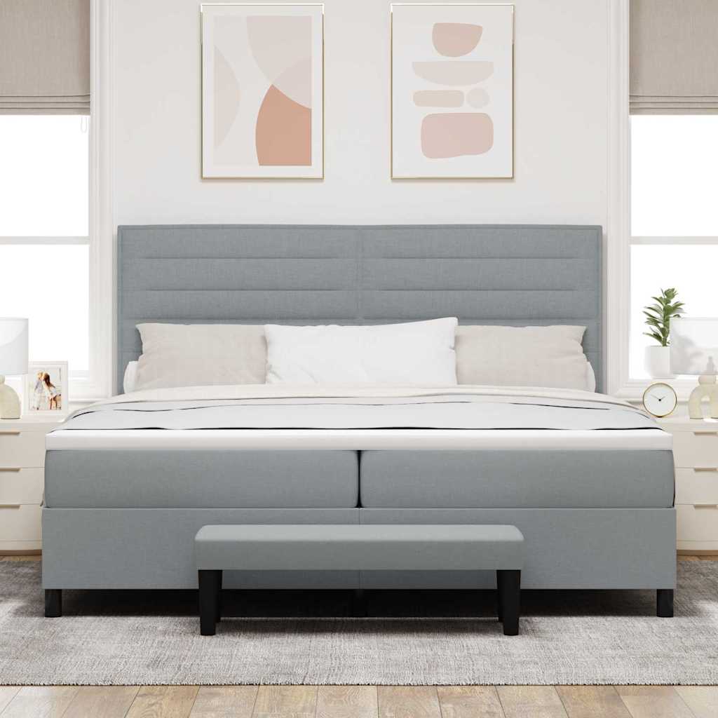 Boxspringbed met hoofdeinde Lichtgrijs 200 x 200 cm Stof is nu te koop bij PeponiXL, paradijselijk wonen!