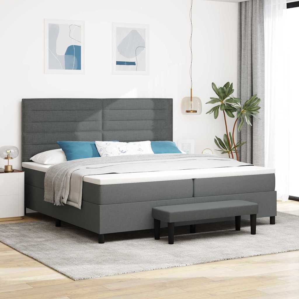 Boxspringbed met matras Donkergrijs 200 x 200 cm Stof is nu te koop bij PeponiXL, paradijselijk wonen!
