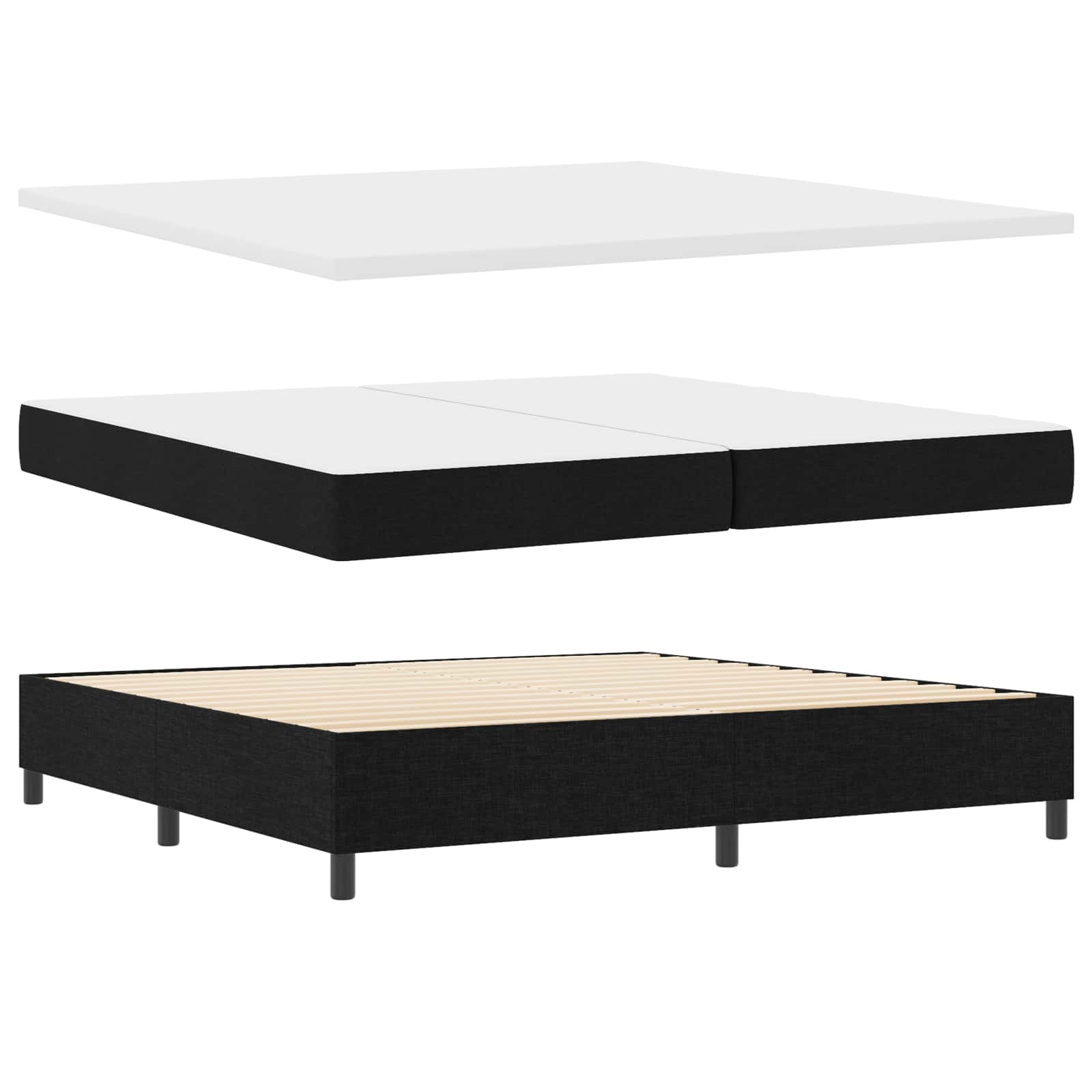 Boxspringbed met matras met hoofdeinde Zwart 200 x 200 cm Stof is nu te koop bij PeponiXL, paradijselijk wonen!