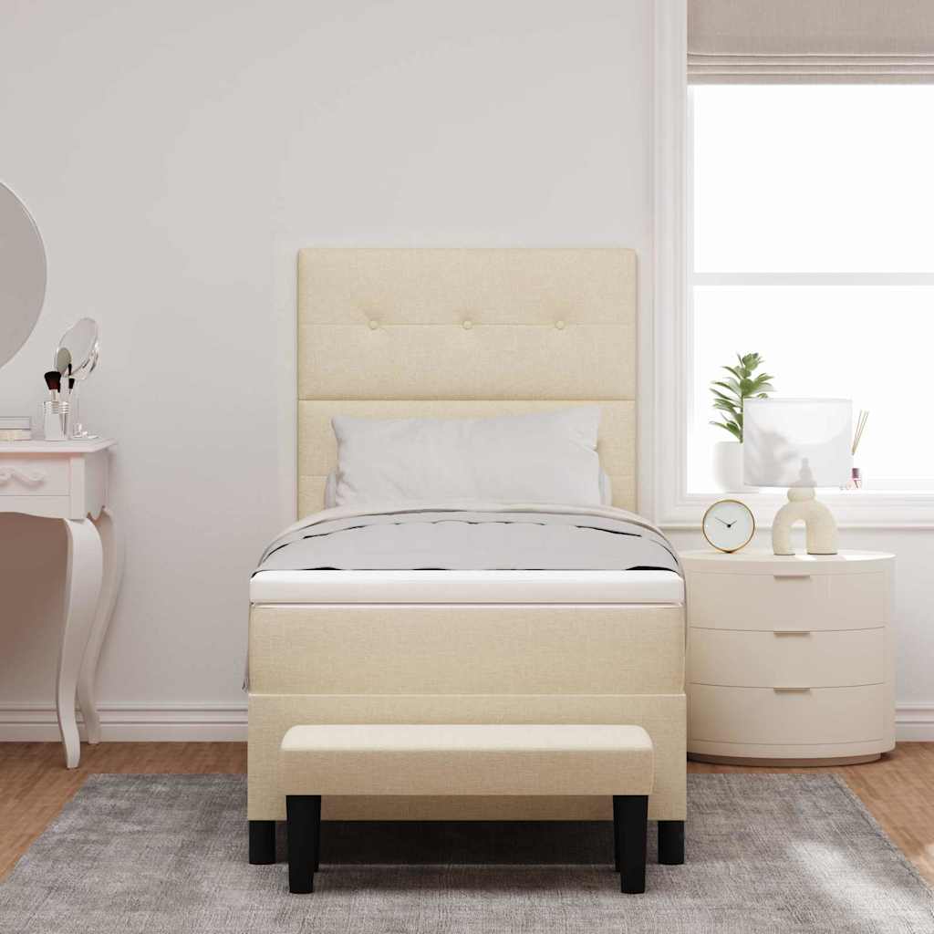 Boxspringbed met hoofdeinde Crème 100 x 200 cm Stof is nu te koop bij PeponiXL, paradijselijk wonen!