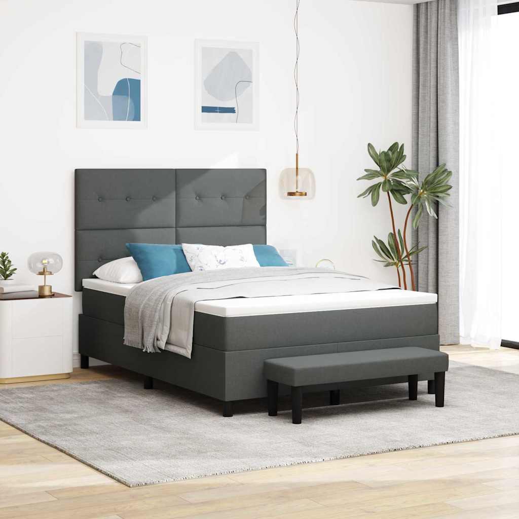 Boxspringbed met kussen Donkergrijs 140 x 190 cm Stof is nu te koop bij PeponiXL, paradijselijk wonen!