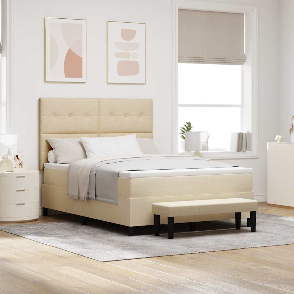 Boxspringbed met hoofdeinde Crème 140 x 190 cm Stof is nu te koop bij PeponiXL, paradijselijk wonen!