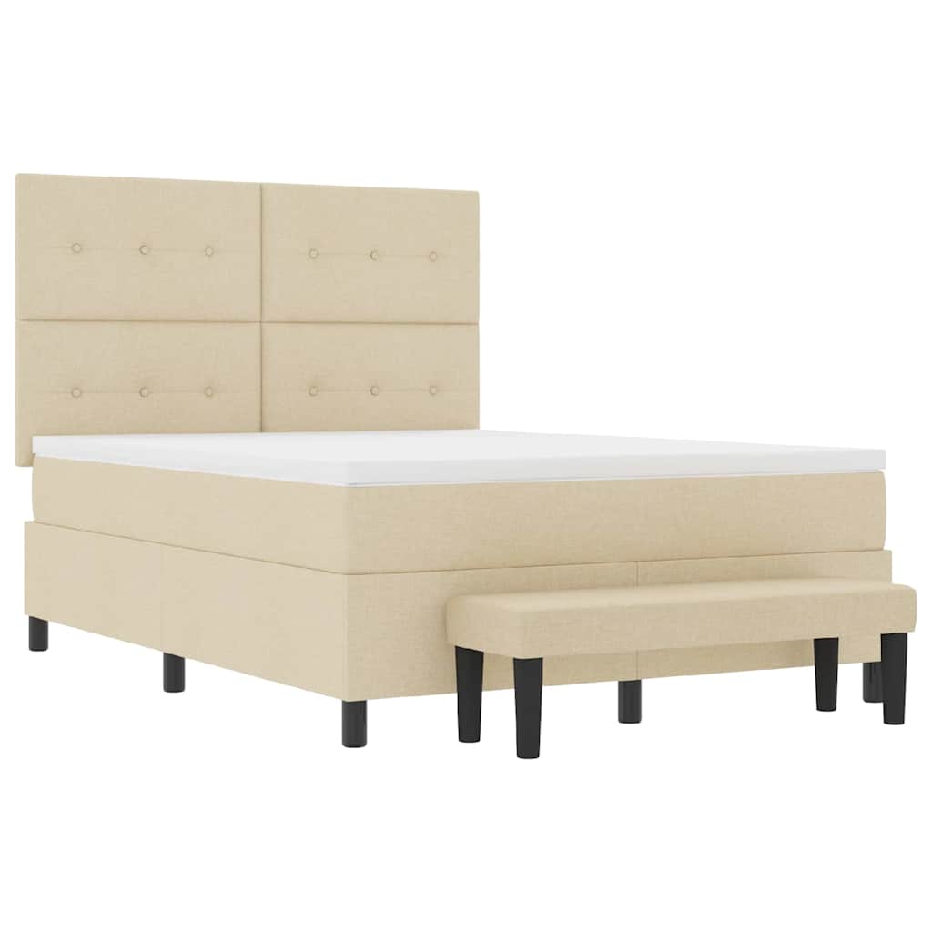 Boxspringbed met hoofdeinde Crème 140 x 190 cm Stof is nu te koop bij PeponiXL, paradijselijk wonen!