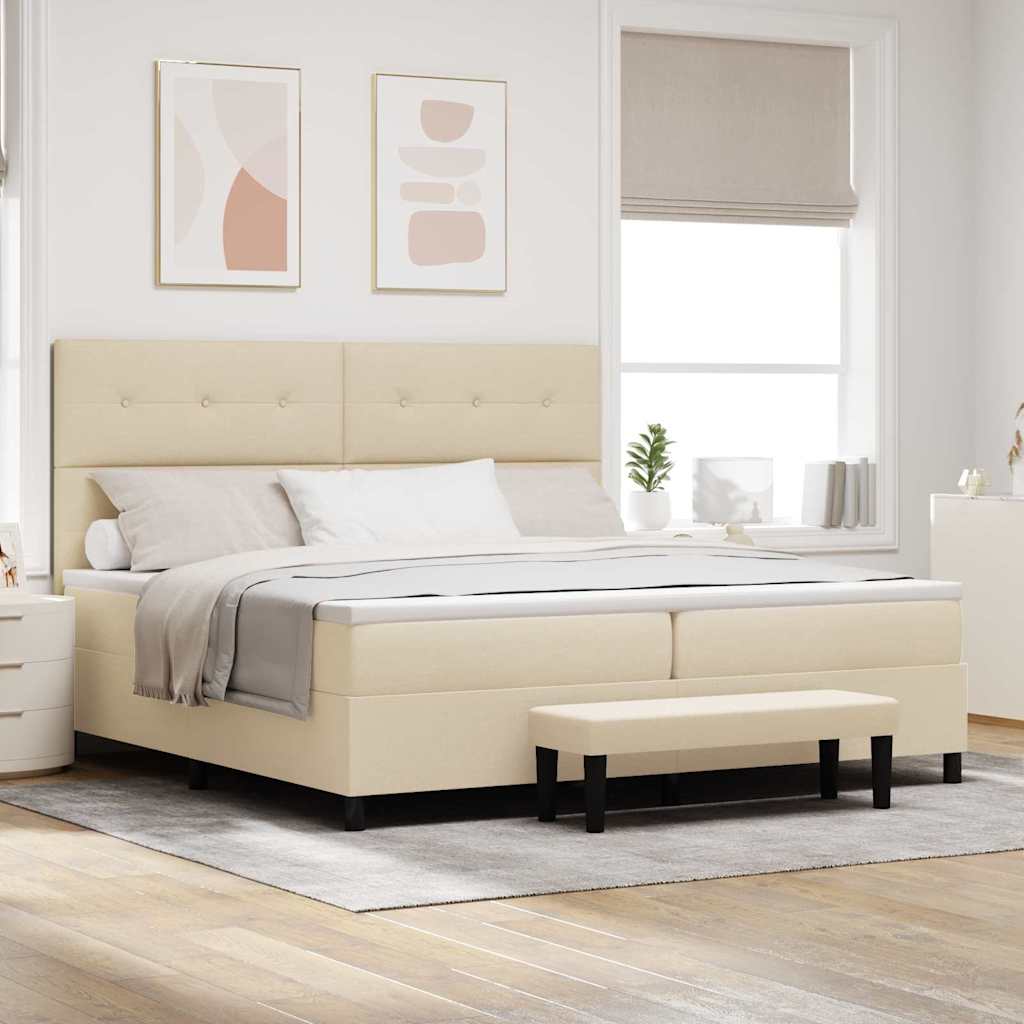 Boxspringbed met hoofdeinde Crème 200 x 200 cm Stof is nu te koop bij PeponiXL, paradijselijk wonen!