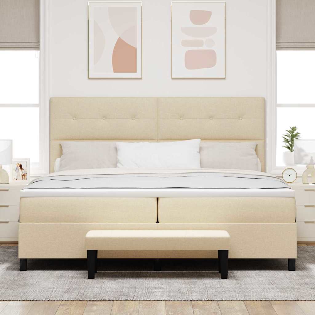 Boxspringbed met hoofdeinde Crème 200 x 200 cm Stof is nu te koop bij PeponiXL, paradijselijk wonen!