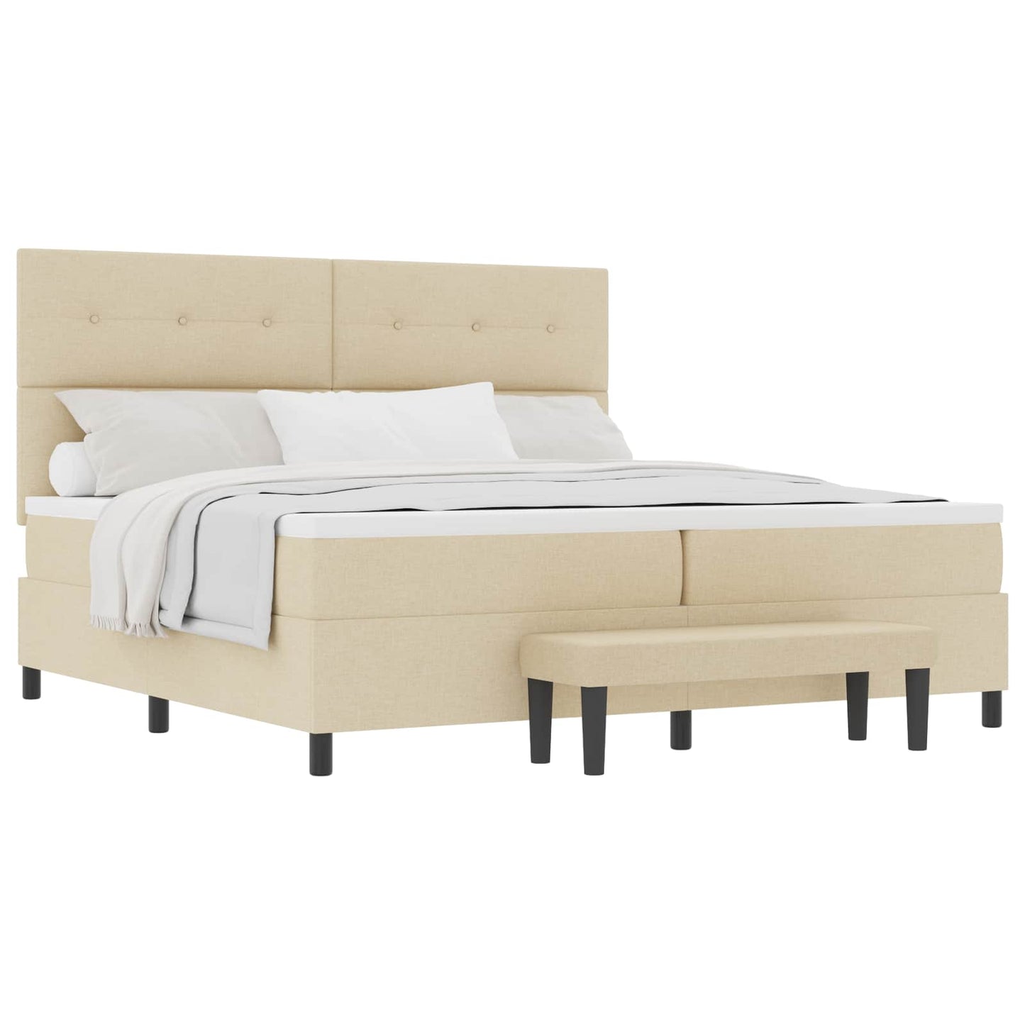 Boxspringbed met hoofdeinde Crème 200 x 200 cm Stof is nu te koop bij PeponiXL, paradijselijk wonen!