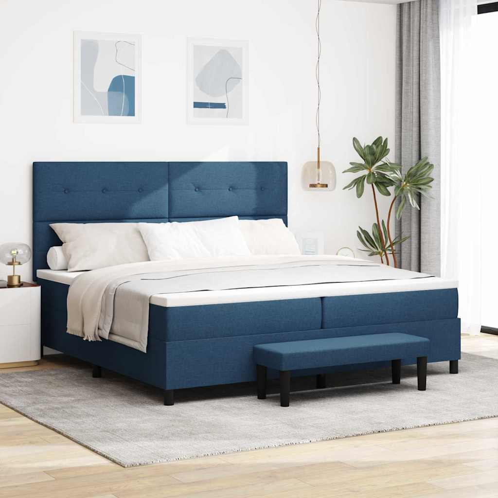 Boxspringbed met hoofdeinde Blauw 200 x 200 cm Stof is nu te koop bij PeponiXL, paradijselijk wonen!