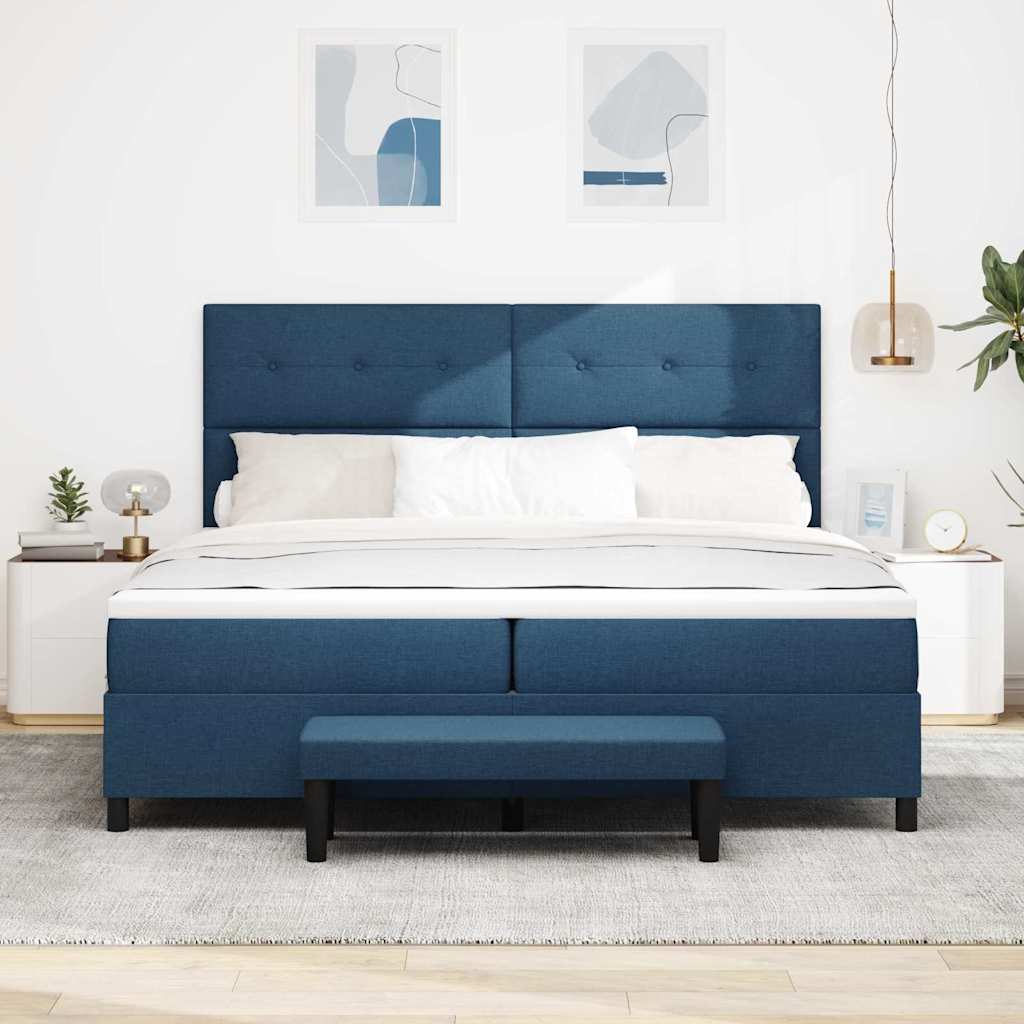 Boxspringbed met hoofdeinde Blauw 200 x 200 cm Stof is nu te koop bij PeponiXL, paradijselijk wonen!