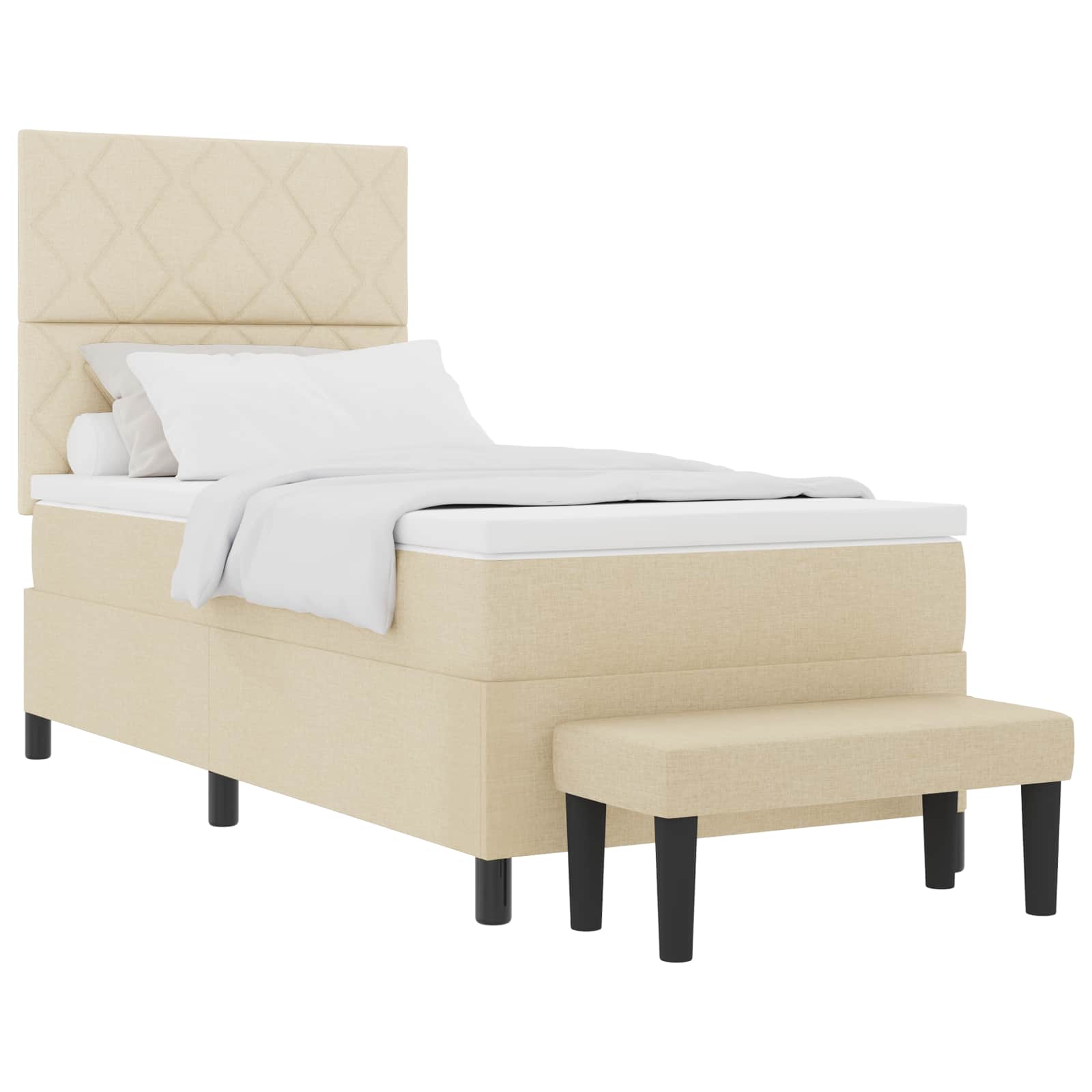 Boxspringbed met hoofdeinde Crème 100 x 200 cm Stof is nu te koop bij PeponiXL, paradijselijk wonen!