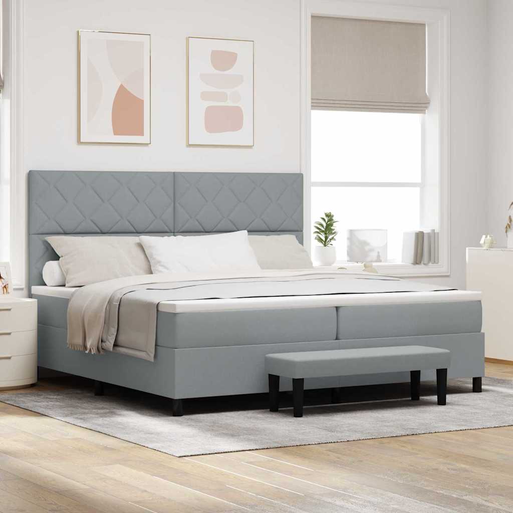 Boxspringbed met hoofdeinde Lichtgrijs 200 x 200 cm Stof is nu te koop bij PeponiXL, paradijselijk wonen!