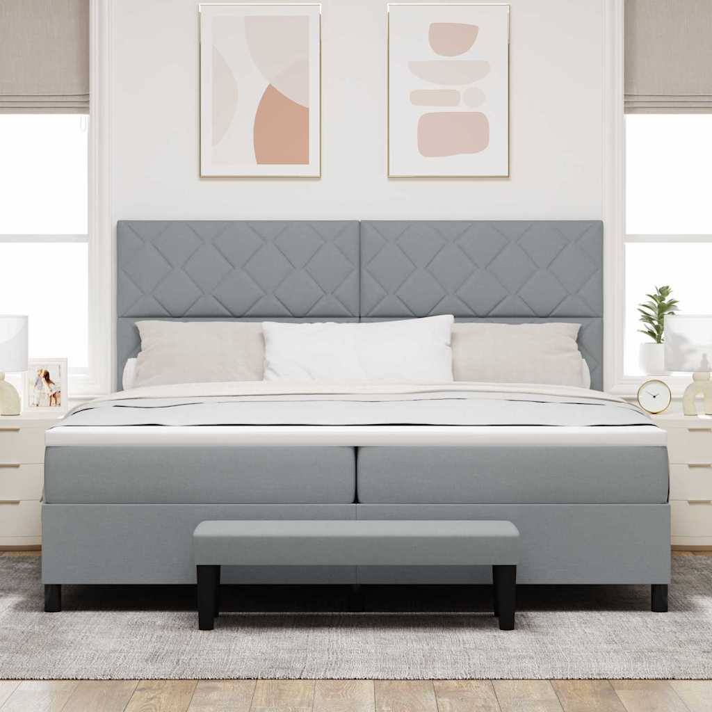 Boxspringbed met hoofdeinde Lichtgrijs 200 x 200 cm Stof is nu te koop bij PeponiXL, paradijselijk wonen!