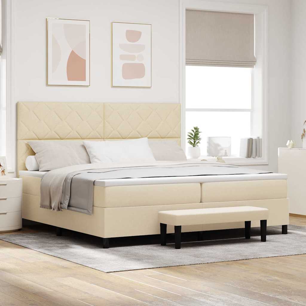 Boxspringbed met hoofdeinde Crème 200 x 200 cm Stof is nu te koop bij PeponiXL, paradijselijk wonen!