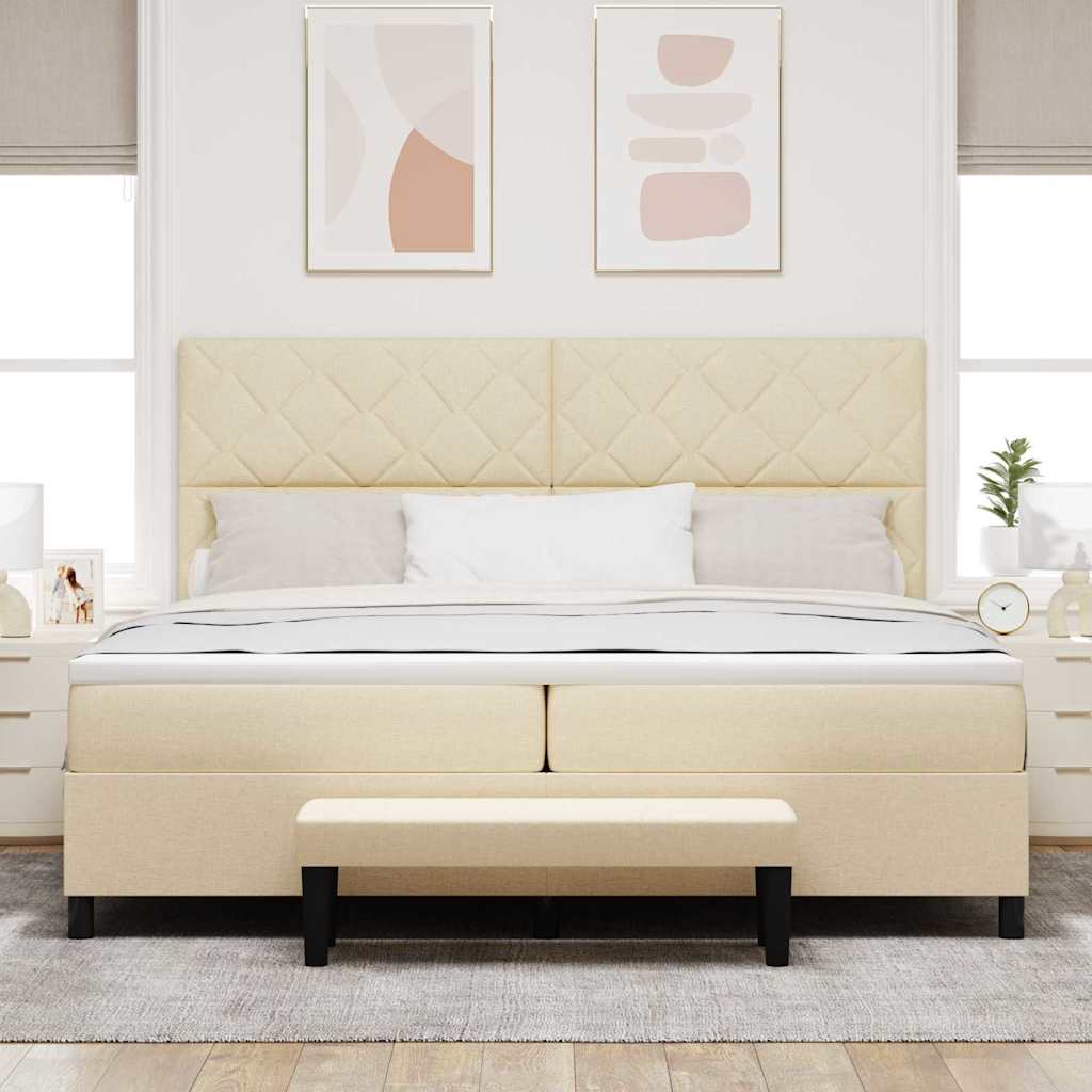 Boxspringbed met hoofdeinde Crème 200 x 200 cm Stof is nu te koop bij PeponiXL, paradijselijk wonen!