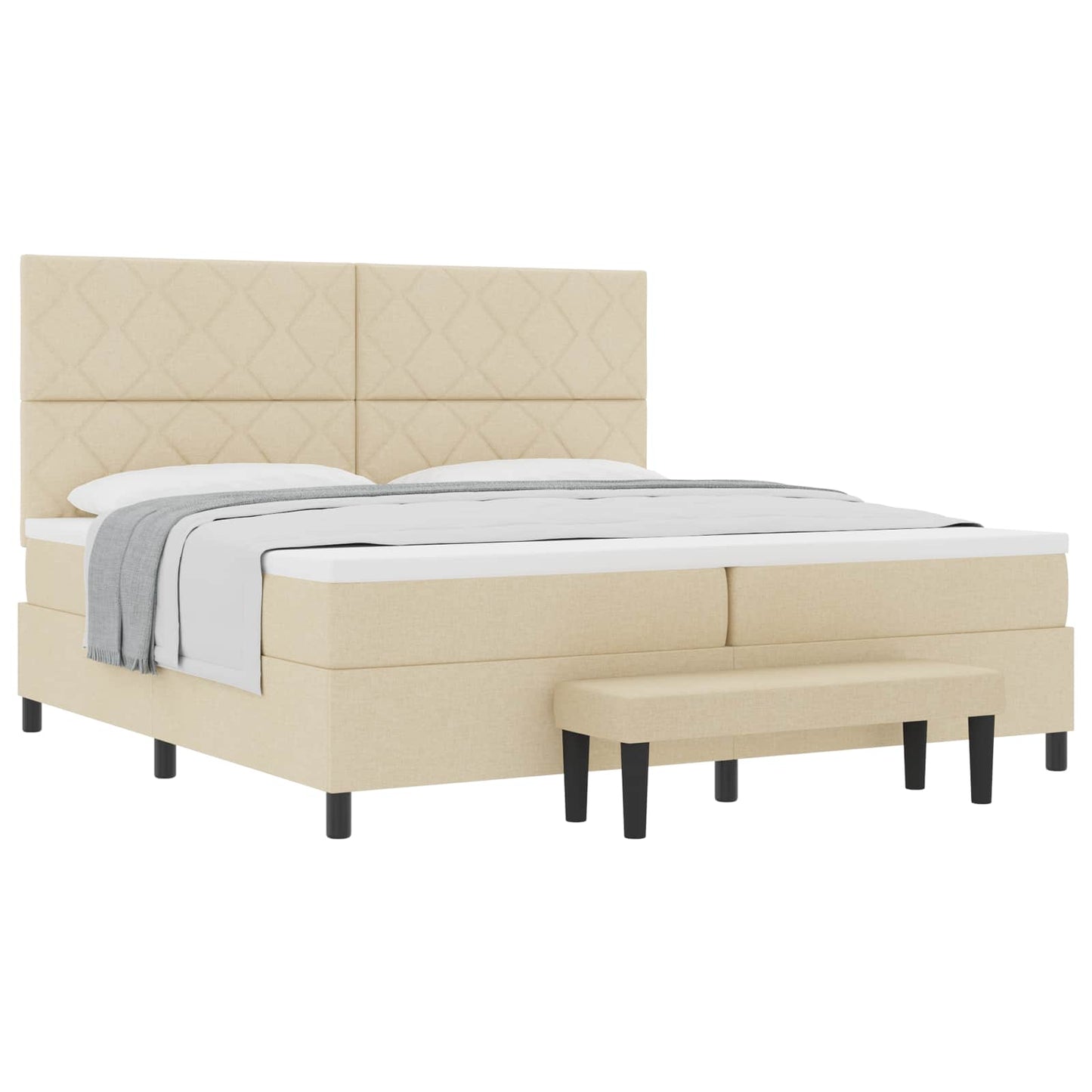 Boxspringbed met hoofdeinde Crème 200 x 200 cm Stof is nu te koop bij PeponiXL, paradijselijk wonen!
