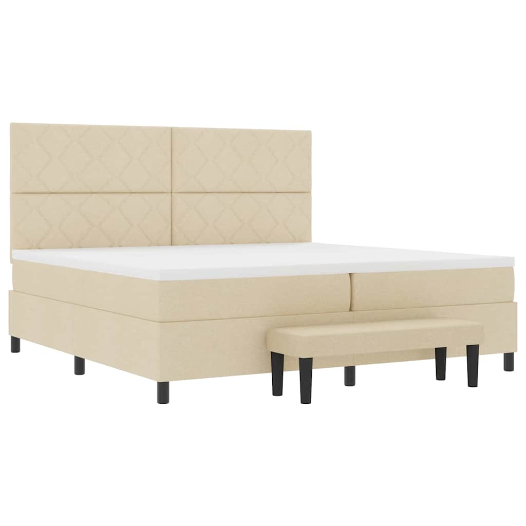 Boxspringbed met hoofdeinde Crème 200 x 200 cm Stof is nu te koop bij PeponiXL, paradijselijk wonen!