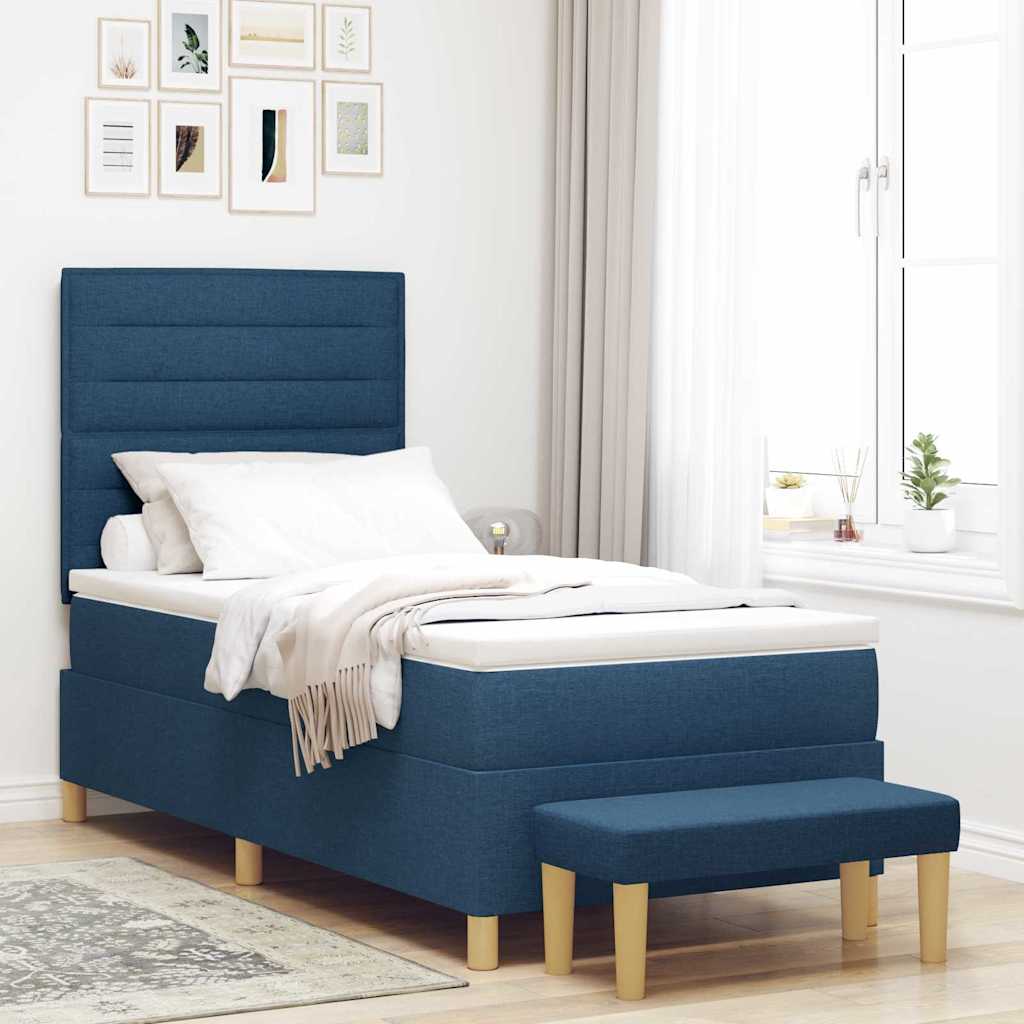 Boxspring bed met hoofdeinde Blauw 200 x 90 cm Stof is nu te koop bij PeponiXL, paradijselijk wonen!