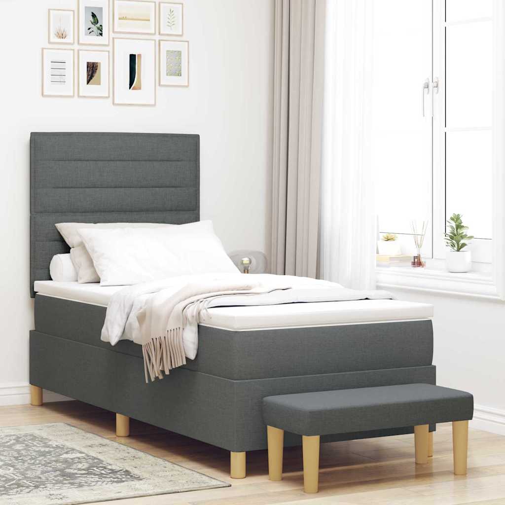 Boxspring bed met hoofdeinde Donkergrijs 200 x 90 cm Stof is nu te koop bij PeponiXL, paradijselijk wonen!