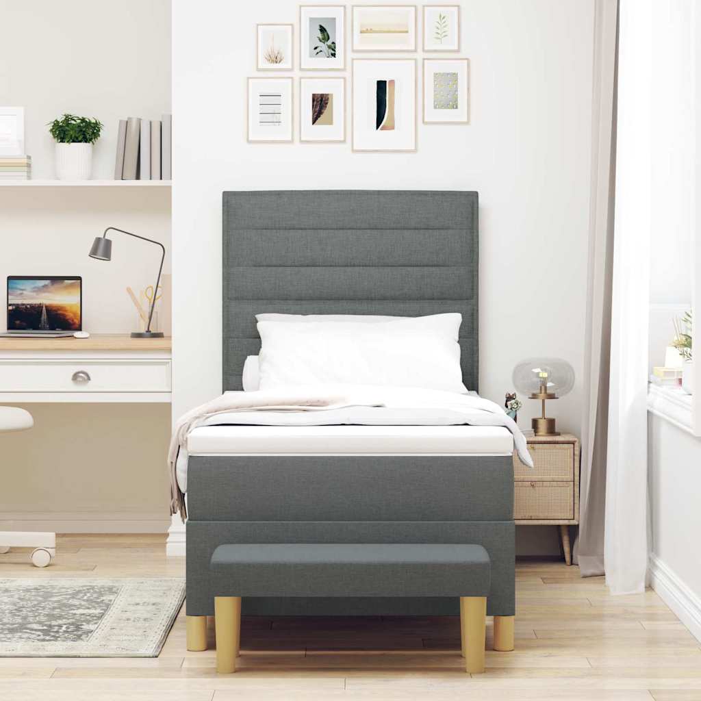 Boxspring bed met hoofdeinde Donkergrijs 200 x 90 cm Stof is nu te koop bij PeponiXL, paradijselijk wonen!