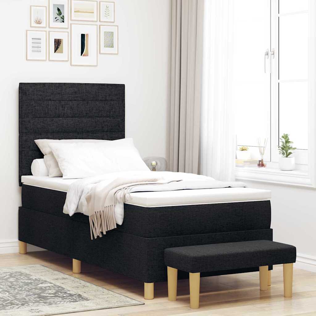 Boxspring bed met hoofdeinde Zwart 200 x 90 cm Stof is nu te koop bij PeponiXL, paradijselijk wonen!