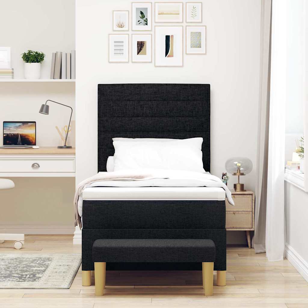 Boxspring bed met hoofdeinde Zwart 200 x 90 cm Stof is nu te koop bij PeponiXL, paradijselijk wonen!